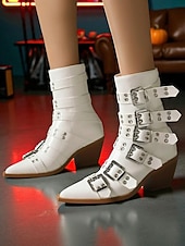 levne Pro ženy-Dámské Boty Motorkářské boty Venkovní Párty hudební festival Boty do lýtka Nýty Přezky Zip Kačenka Palec do špičky Punk gotický Umělá kůže Zip Matná černá Zářivě černý Bílá
