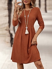 Dames Mini-jurk Casual jurk Modern Buiten Vakantie Dagelijks Normale pasvorm Effen Lange mouw Strakke ronde hals Zwart Marineblauw Donkergroen Oranje Lente Herfst voordelige Trui Jurken-Dames Mini-jurk Casual jurk Modern Buiten Vakantie Dagelijks Normale pasvorm Effen Lange mouw Strakke ronde hals Zwart Marineblauw Donkergroen Oranje Lente Herfst