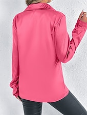 economico Top eleganti-Per donna Camicia Camicia in raso Tinta unica Elegante Casual Manica Lunga Colletto a Camicia Top Regolari Quotidiano Uscire Bottoni Rosa Viola Verde Primavera Autunno