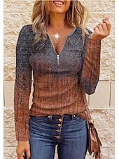 billige Boho t-skjorte-Dame T skjorte Grafisk Stamme Årgang Mote Stilfull Langermet Crew-hals V-hals Vanlige topper Daglig Glidelås Trykt mønster Rød Lysebrun Blå Lilla Grønn Vår Høst Vinter