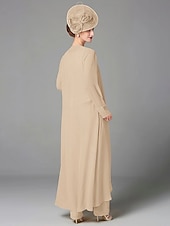 abordables Costumes-pantalons pour maman-Pantalon de mariage à la plage ensemble de 3 pièces mère de la mariée invitée de mariage formelle élégante grande taille avec encolure bateau longueur au sol manches longues enveloppe incluse avec