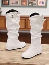 levne Slouch Boots-Dámské Boty Slouchy boty Jezdecké boty Denní Boty do lýtka Přezky Skryté pata Oblá špička Na běžné nošení Denim Umělá kůže Zip Fialová Světle hnědá Tmavěhnědá