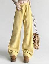 economico gamba larga e vita alta-Per donna Culotte Gamba Larga Pantaloni in Pile Streetwear Casual Lunghezza intera Vita media Semplice Tasca Elastico in vita Coulisse alla gamba Confortevole Micro-elastico Vacanza Streetwear