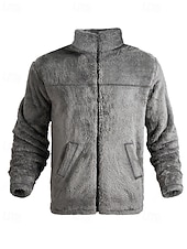 levne Ležérní bundy-Pánské Zimní bunda Teddy Coat Neformální bunda Dovolená Denní Zahřívací Kapsy Fleece Podzim zima Bez vzoru Módní Šik ven Stojáček Standardní Černá Námořnická modř Hnědá Khaki Tmavě šedá Saka