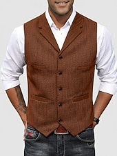 economico Gilet da uomo-Per uomo Gilet in tweed Gilet Formale Matrimonio Vacanza Casuale Vintage Moda Primavera Autunno Tasca Bottoni Poliestere Tweed Confortevole Semplice Spina di Pesce Monopetto Scollo a V Con intaglio