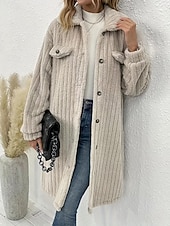 abordables Chaquetas Forradas de Forro Polar-Mujer Abrigo de invierno Chaqueta de sherpa Cómodo Transpirable Bolsillo Botones Casual Plano Vacaciones Calle Casual Ropa Cotidiana Botonadura Simple Largo Cuello Vuelto Ajuste regular Manga Larga