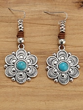 voordelige Damesoorbellen-Boheemse oorbellen met bloemen en turquoise steen voor dames, vintage oorbellen van legering voor casual gebruik, op het strand en op feestjes