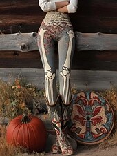 Women's Leggings Vacation Vintage Fashion Full Length Ankle-Length High WaistPantsHalloween Graphic Skull Halloween Printing Soft Breathable Stretchy Formal Vacation Street Light Gray Spring Fall4