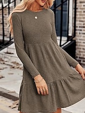 preiswerte Pulloverkleider-Damen Minikleid Pulloverkleid Freizeitkleid Modern Outdoor Täglich Ausgehen Normale Passform Einfach Langarm Rundhalsausschnitt Wein Braun Grün Grau Frühling Herbst