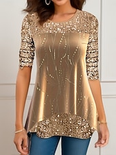 Noël Femmes Chemisier Fleuri Élégant Occasionnel manche longue Col ras du cou Hauts Réguliers Quotidien Paillettes Patchwork Imprimé Argent Vin Violet Fuchsia Dorée Printemps Automne Hiver abordables Blouse et Chemises de Noël-Noël Femmes Chemisier Fleuri Élégant Occasionnel manche longue Col ras du cou Hauts Réguliers Quotidien Paillettes Patchwork Imprimé Argent Vin Violet Fuchsia Dorée Printemps Automne Hiver