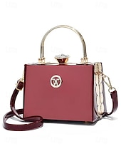 Women's Burgundy Patent Leather Evening Handbag with Gold Handle, Vintage Gatsby Style Purse for Cocktail Parties, Weddings and Formal Events cheap Clutches & Evening Bags-Women's Burgundy Patent Leather Evening Handbag with Gold Handle, Vintage Gatsby Style Purse for Cocktail Parties, Weddings and Formal Events