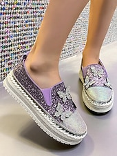 economico Festa Notturna-Sneakers slip-on da donna con plateau, glitter viola e design a farfalla in strass - scarpe alla moda per la vita notturna, le feste e le discoteche