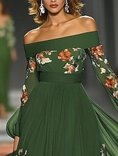 Femmes Robe Longue Maxi Robe Robe de Soirée Robe de Cocktail Robe Imprimée Élégant Moderne Extérieur Soirée Coupe régulière Fleuri manche longue Épaules Dénudées Vert Automne Hiver abordables Robes en chiffon-Femmes Robe Longue Maxi Robe Robe de Soirée Robe de Cocktail Robe Imprimée Élégant Moderne Extérieur Soirée Coupe régulière Fleuri manche longue Épaules Dénudées Vert Automne Hiver