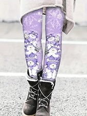 お買い得  クリスマスボトムス-女性用 レギンス 旅行度假风 ヴィンテージ ファッション 全長 ハイウエストPantsクリスマス グラフィック 動物 雪だるま プリント 保温 ソフト 高通気性 伸縮性あり フォーマル アウトドア バケーション バイオレット ブルー 夏 春 秋 スリムフィット