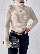 preiswerte Damen Einfache Oberteile-Damen Bluse Einfarbig Stilvoll Lässig Langarm Rollkragen Normale Oberteile Täglich Gerafft Knöpfe Schwarz Weiß Purpur Aprikose Grau Frühling Herbst Winter