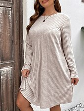 billiga Tröja klänningar-Dam Mini klänning Vardagsklänning Elegant Mode Modern Utomhus Dagligen Utekväll Normal Slät Långärmad Rund hals Aprikos Vår Höst