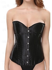 baratos Espartilhos-Mulheres Corset Shapewear Cincher Cintas Corpete Sexy Moda Sensual Cor imaculada Hem irregular Frente Única Férias Rua Encontro Sem Manga ombro frio Preto Branco Primavera Outono Moderno