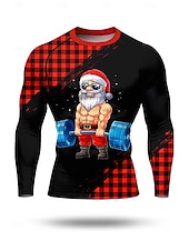 cheap Running Tee &amp; Tank Tops-Christmas Men&#039;s Compression Shirt Running Shirt Long Sleeve Base Layer Plaid Checkered Quick Dry Compression Power Flex Moisture Wicking Gym Workout Active Training Exercise Sportswear Activewear
