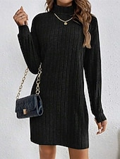 abordables Robes pull-Femmes Mini Robe Robe Pull Robe Décontractée Mode Moderne Quotidien Date Week-end Coupe régulière Uni manche longue Col haut Noir Vin Gris Clair Abricot Automne Hiver