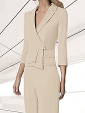 cheap Blazers &amp; Vests-Women&#039;s Blazer Sport Coat Wedding Guest Chiffon Elegant 3/4 Length Sleeve Notched Lapels Single Breasted
