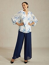 olcso ingek, felsők és blúzok-női sifon blúz tinta virágminta elegáns hétköznapi irodai tavasz nyár ősz