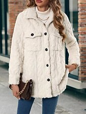 preiswerte Fleece-Futterjacken-Damen Wintermantel Fleecejacke Bequem Atmungsaktiv Tasche Knöpfe Lässig Einfach Urlaub Straße Lässig Alltagskleidung Einreihig Lang Umlegekragen Normale Passform Langarm Oberbekleidung Aprikose