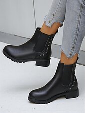 halpa Chelsea -saappaat-naisten mustat chelsea-saappaat matalalla korolla ja niiteillä – klassiset slip-on-nilkkurit jokapäiväiseen käyttöön