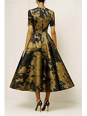 preiswerte Cocktail Dresses-A-Line Ankle Length Cocktail Dresses Party Dresses Elegant Silky Short Sleeve Crew Neck Wedding Formal Pocket Nylon with Floral Print
