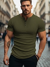  Per uomo Maglia Henley Canotta Muscolare Maglietta a Maglia a Coste Maglietta Maniche Corte Semplice Moda Designer Essenziale Henley Vacanza Streetwear Uscire Estate Verde scuro Maglietta Henley