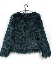 preiswerte Felle &amp; Leder-Damen Kunstpelzmantel Warm Bequem Pelze &amp; Leder Mode Einfach Urlaub Straße Ausgehen Wochenende Regulär Rundhalsausschnitt Normale Passform Langarm Oberbekleidung Schwarz Weiß Rosa Herbst Winter