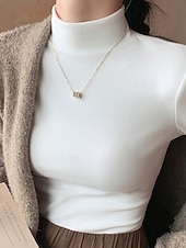 economico Colori solidi-Per donna Felpa Elegante Casual Morbido Colore Puro A Coste Dolcevita Lavorato a maglia Manica Lunga Top Regolari Maglia All&#039;aperto Quotidiano Weekend Nero Bianco Autunno Inverno