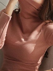 economico Top Semplici da Donna-Per donna Blusa Tinta unica Elegante Essenziale Casual Manica Lunga Dolcevita Top Regolari Quotidiano Nero Bianco Rosa Rosso Marrone Primavera Autunno Inverno