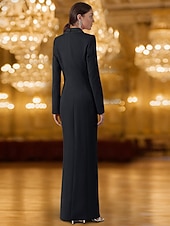 ieftine Rochii de smoking-Rochie blazer Black Tie Rochie frac Aplicație cu paiete aurii Invitată la nuntă formală Satin crep elastic Elegantă cu fanta înaltă mânecă lungă guler satin în vârf