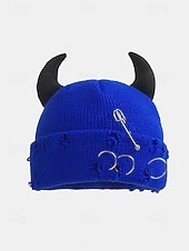 halpa Halloween-asusteet-unisex halloween-paholaisen sarvineulepipo – goottilainen punk-kallomyssy hakaneulalla ja rengaskorjauksilla miehille ja naisille, juhla-asu