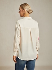 お買い得  シャツ、トップス、ブラウス-フラミンゴプリントのゆったりシャツ