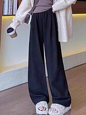 economico gamba larga e vita alta-Per donna Pantaloni in Pile Gamba larga Pantaloni Moda Streetwear Lunghezza intera Vita Alta Semplice Elastico in vita Lavorato a maglia Caldo Confortevole Micro-elastico Streetwear Abbigliamento