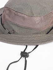 tanie Czapki męskie-Męski kapelusz safari z ochroną przeciwsłoneczną – oddychający, siateczkowy kapelusz wędkarski z szerokim rondem i paskiem pod brodą, idealny na piesze wędrówki, kemping i podróże