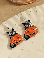 billige Halloween-tilbehør-Damehalloween-øredobber med svart katt – søte øredobber og tegneseriedesign, skumle og morsomme smykker til kostymefest og hverdagsbruk