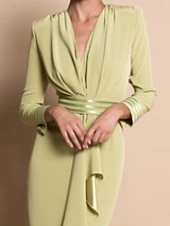 billige Formell / Sort slips-Strandbryllup Formsydd Mor til Bruden Kjole Formell Bryllup Gjest Elegant Fest V-Hals Sølv  Koster Tog Stretch Chiffon Lange Ermer med Drapering Rynking gratis tilpasset størrelse