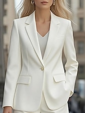 رخيصةأون بليزر وبدلات-نسائي سترة مريح جيب Buttons رسمي سهل رسمي المكتب عمل عادية طوي عادي كم طويل ملابس خارجية أسود أبيض أحمر الخريف الشتاء