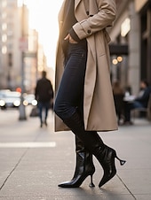 preiswerte Modische Stiefel-Schwarze kniehohe Damenstiefel mit Krokodilmuster, Stiefel aus echtem Leder mit spitzer Zehenpartie und Stilettoabsatz, urbaner Modestil für Damen, perfekt für City-Chic und stylische Outfits
