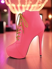 baratos Festa da Vida Noturna-Botas femininas plataforma de couro sintético bege com cadarço - sapatos de festa com salto alto e salto agulha para vida noturna e balada