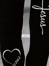 abordables -Women's Chinos Leggings Cozy Leggings Vacation Vintage Ethnic Style Full Length High Waist Graphic Letter Printing Thermal Warm Comfortable Stretchy Casual Daily Vacation Black Fall Winter Slim Fit