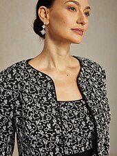 abordables Vestido Sencillo-Mujer Vestido maxi Vestido tubo Elegante Formal Vestidos semi formales Fiesta de Noche Lentejuelas Encaje Ajuste regular Floral Manga Larga Cuello Barco Negro