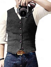 abordables Chaleco de hombre-Hombre Chaleco Vacaciones Fiesta Negocio Moda Casual Primavera Otoño Bolsillo Botones Poliéster Cómodo Color sólido Recto 1 botón Escote en Pico Ajuste regular Plata Negro Champaña Vino Chaleco