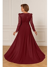abordables Combinaisons pour maman-Combinaisons Robe de Mère de Mariée  Élégant Éclat &amp; Brillance Col en V Longueur au sol Chiffon manche longue avec Ceinture / Ruban Paillettes