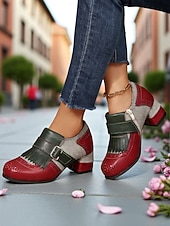 preiswerte Retro-Stil der 1950er Jahre-Damen-Oxfords im Retro-Stil der 1950er Jahre mit T-Riemen und Blockabsatz und Fransen, einzigartiges Farbblockdesign für den Freizeit-, Alltags- und Streetstyle.