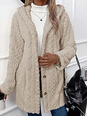 billige Sherpa-jakker-Dame Teddyfrakk Hettegenser Hold Varm Bekvem Knapper Fritid عادي Feriereise Ut på byen Helg Normal Hettegenser Normal Langermet Yttertøy Svart Hvit Aprikos Høst Vinter