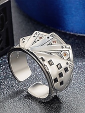levne Pánské šperky-Pánský pokerový prsten z lehké slitiny – nastavitelný pásek s vintage designem hracích karet, vhodný pro gotický, punkový styl, párty a běžné nošení