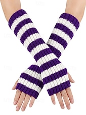 abordables Accessoires de Noël-Gants sans doigts à rayures de Noël pour femmes - tricot doux, rayures rouges et blanches, parfaits pour les fêtes de fin d&#039;année et les festivités hivernales